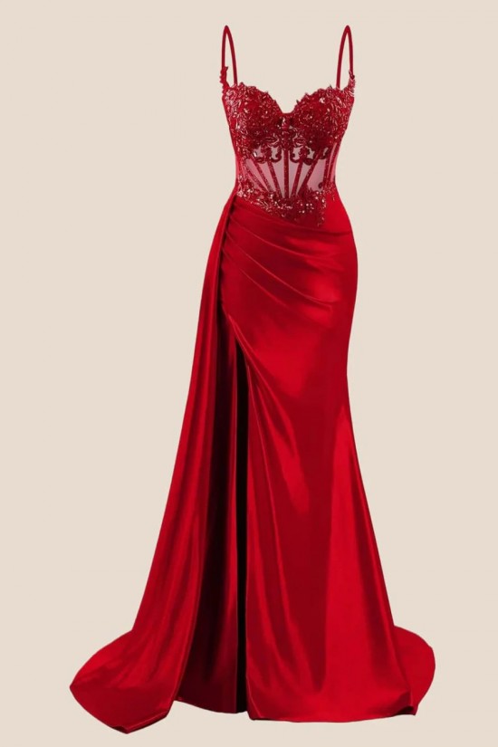 Elegant Spaghetti Straps Prom Dresses Formal Evening Gowns with Lace Appliques 501001 Elegant Spaghetti Straps Prom Dresses Formal Evening Gowns with Lace Appliques 501001