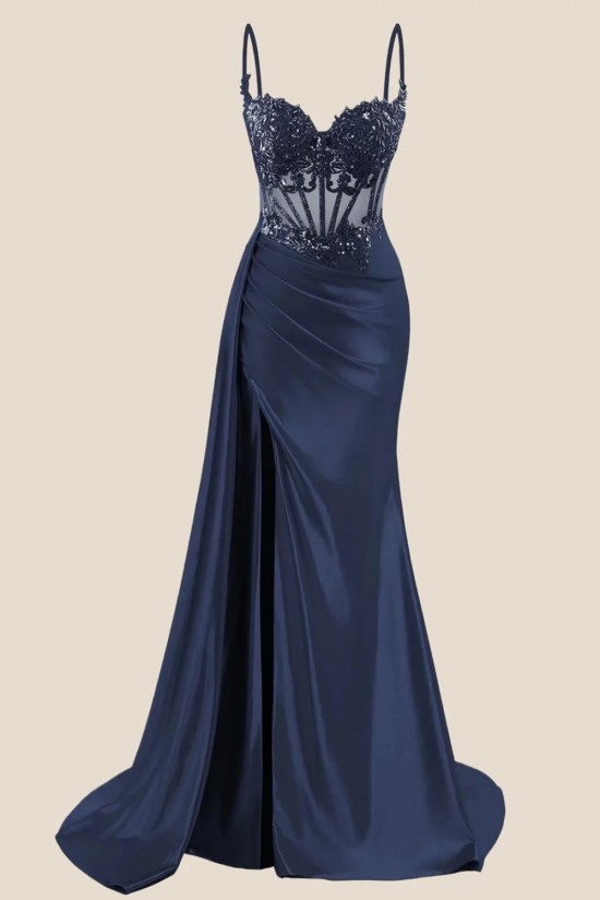Elegant Spaghetti Straps Prom Dresses Formal Evening Gowns with Lace Appliques 501001 Elegant Spaghetti Straps Prom Dresses Formal Evening Gowns with Lace Appliques 501001