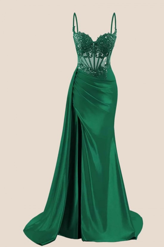 Elegant Spaghetti Straps Prom Dresses Formal Evening Gowns with Lace Appliques 501001 Elegant Spaghetti Straps Prom Dresses Formal Evening Gowns with Lace Appliques 501001