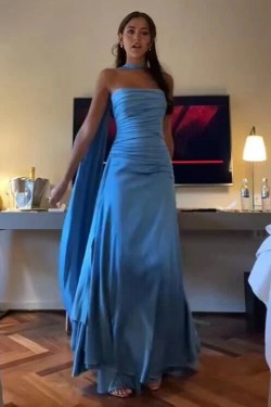 A-Line Strapless Long Prom Dresses Formal Evening Gowns 501002