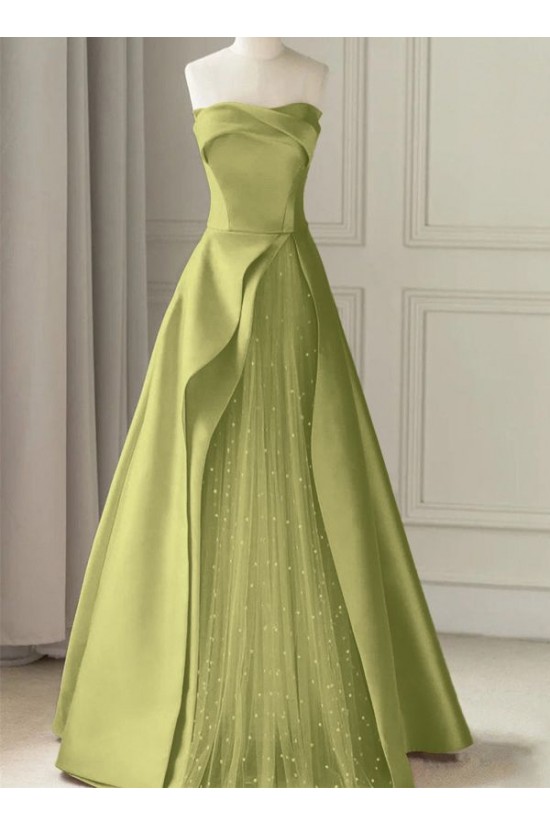A-Line Strapless Satin and Tulle Prom Dresses Formal Evening Gowns with Slit 501003 A-Line Strapless Satin and Tulle Prom Dresses Formal Evening Gowns with Slit 501003