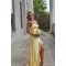 Long Strapless Yellow Prom Dresses Formal Evening Gowns with Slit 501004