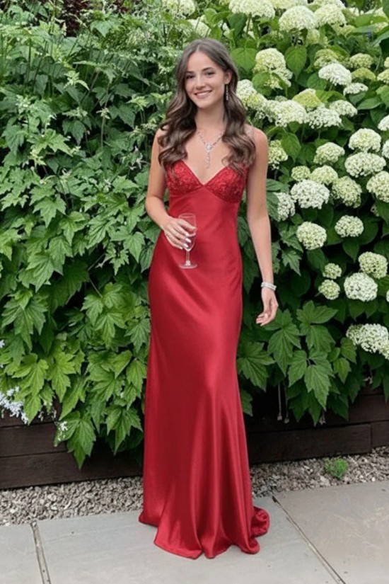 Elegant Sheath Beaded Blue Spaghetti Straps Back Tie Prom Dresses Formal Evening Gowns 501005