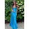 Elegant Sheath Beaded Blue Spaghetti Straps Back Tie Prom Dresses Formal Evening Gowns 501005