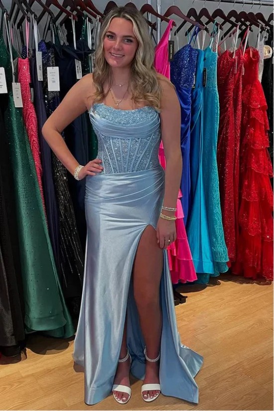 Elegant Strapless High Slit Long Prom Dresses Formal Evening Gowns 501006 Elegant Strapless High Slit Long Prom Dresses Formal Evening Gowns 501006