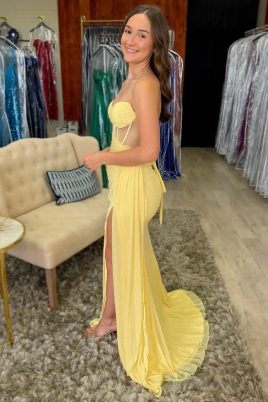Long Yellow Sheath High Slit Prom Dresses Formal Evening Gowns 501007 Long Yellow Sheath High Slit Prom Dresses Formal Evening Gowns 501007