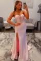 Long Pink Lace Prom Dresses Formal Evening Gowns with High Slit 501009 Long Pink Lace Prom Dresses Formal Evening Gowns with High Slit 501009