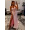 Long Pink Lace Prom Dresses Formal Evening Gowns with High Slit 501009