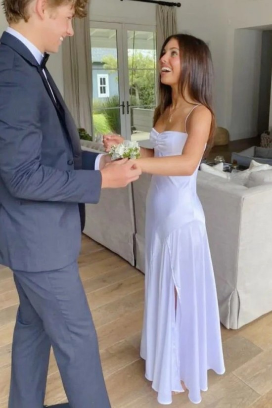 Simple Long Spaghetti Straps Prom Dresses Formal Evening Gowns with High Slit 501011 Simple Long Spaghetti Straps Prom Dresses Formal Evening Gowns with High Slit 501011