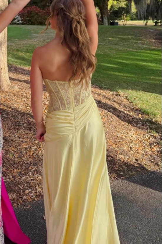 Long Yellow Strapless Lace Prom Dresses Formal Evening Gowns 501012 Long Yellow Strapless Lace Prom Dresses Formal Evening Gowns 501012