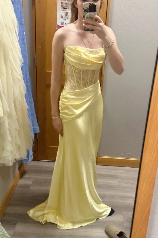 Long Yellow Strapless Lace Prom Dresses Formal Evening Gowns 501012 Long Yellow Strapless Lace Prom Dresses Formal Evening Gowns 501012