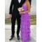 A-Line Long Purple Tiered Ruffle Prom Dresses Formal Evening Gowns 501013