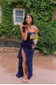 Simple Sheath Long Strapless Prom Dresses Formal Evening Gowns with High Slit 501014 Simple Sheath Long Strapless Prom Dresses Formal Evening Gowns with High Slit 501014