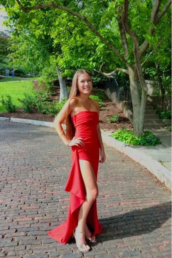 Simple Sheath Long Strapless Prom Dresses Formal Evening Gowns with High Slit 501014 Simple Sheath Long Strapless Prom Dresses Formal Evening Gowns with High Slit 501014