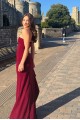 Simple Sheath Long Strapless Prom Dresses Formal Evening Gowns with High Slit 501014 Simple Sheath Long Strapless Prom Dresses Formal Evening Gowns with High Slit 501014