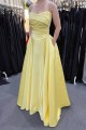 A-Line Strapless Long Yellow Satin Prom Dresses Formal Evening Gowns 501015 A-Line Strapless Long Yellow Satin Prom Dresses Formal Evening Gowns 501015