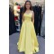 A-Line Strapless Long Yellow Satin Prom Dresses Formal Evening Gowns 501015
