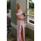 Elegant Sheath Long Pink Off the Shoulder Prom Dresses Formal Evening Gowns with Side Slit 501016