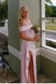 Elegant Sheath Long Pink Off the Shoulder Prom Dresses Formal Evening Gowns with Side Slit 501016 Elegant Sheath Long Pink Off the Shoulder Prom Dresses Formal Evening Gowns with Side Slit 501016