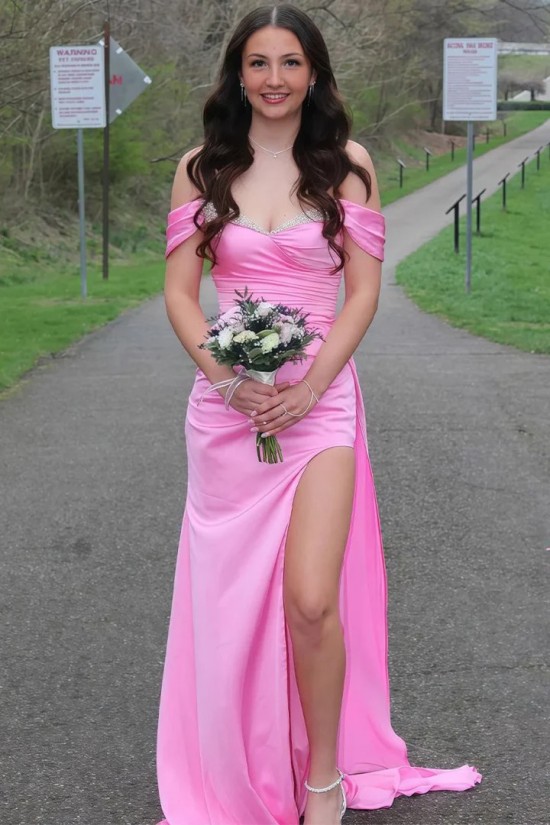 Long Pink Beaded Off the Shoulder Prom Dresses Formal Evening Gowns 501018 Long Pink Beaded Off the Shoulder Prom Dresses Formal Evening Gowns 501018