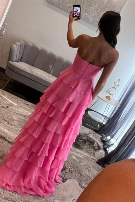 A-Line Long Pink Sweetheart Chiffon Prom Dresses Formal Evening Gowns with Side Slit 501020 A-Line Long Pink Sweetheart Chiffon Prom Dresses Formal Evening Gowns with Side Slit 501020