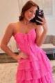 A-Line Long Pink Sweetheart Chiffon Prom Dresses Formal Evening Gowns with Side Slit 501020 A-Line Long Pink Sweetheart Chiffon Prom Dresses Formal Evening Gowns with Side Slit 501020