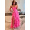 A-Line Long Pink Sweetheart Chiffon Prom Dresses Formal Evening Gowns with Side Slit 501020