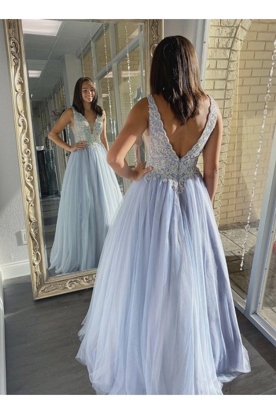 A-Line Beaded Lace V-Neck Long Prom Dresses Formal Evening Gowns 6011005 A-Line Beaded Lace V-Neck Long Prom Dresses Formal Evening Gowns 6011005