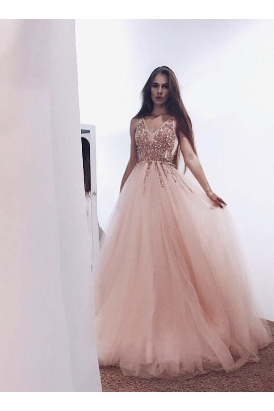 A-Line Beaded Tulle Long Prom Dresses Formal Evening Gowns 6011010 A-Line Beaded Tulle Long Prom Dresses Formal Evening Gowns 6011010