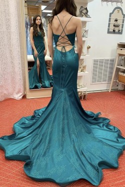 Mermaid Beaded Lace Appliques Long Prom Dresses Formal Evening Gowns 6011011