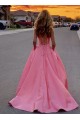 A-Line Long Satin V-Neck Prom Dresses Formal Evening Gowns 6011013 A-Line Long Satin V-Neck Prom Dresses Formal Evening Gowns 6011013