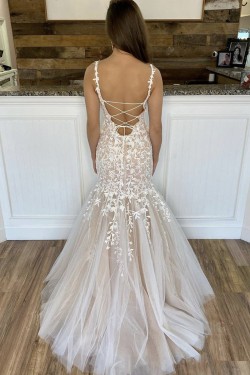 Mermaid Lace Appliques Long Prom Dresses Formal Evening Gowns 6011014