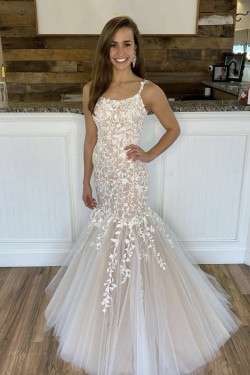 Mermaid Lace Appliques Long Prom Dresses Formal Evening Gowns 6011014