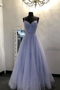 A-Line Sequins Tulle Long Prom Dresses Formal Evening Gowns 6011016