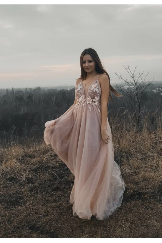 A-Line Tulle V-Neck Long Prom Dresses Formal Evening Gowns 6011018 A-Line Tulle V-Neck Long Prom Dresses Formal Evening Gowns 6011018
