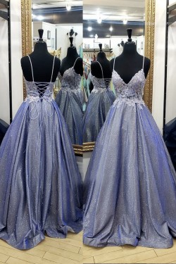 A-Line Lace Sparkly Long Prom Dresses Formal Evening Gowns 6011020