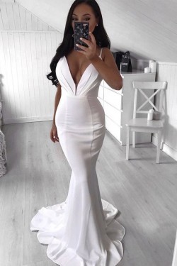 Mermaid V-Neck Long Prom Dresses Formal Evening Gowns 6011021