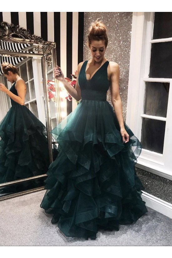A-Line Tulle V-Neck Long Prom Dresses Formal Evening Gowns 6011022 A-Line Tulle V-Neck Long Prom Dresses Formal Evening Gowns 6011022