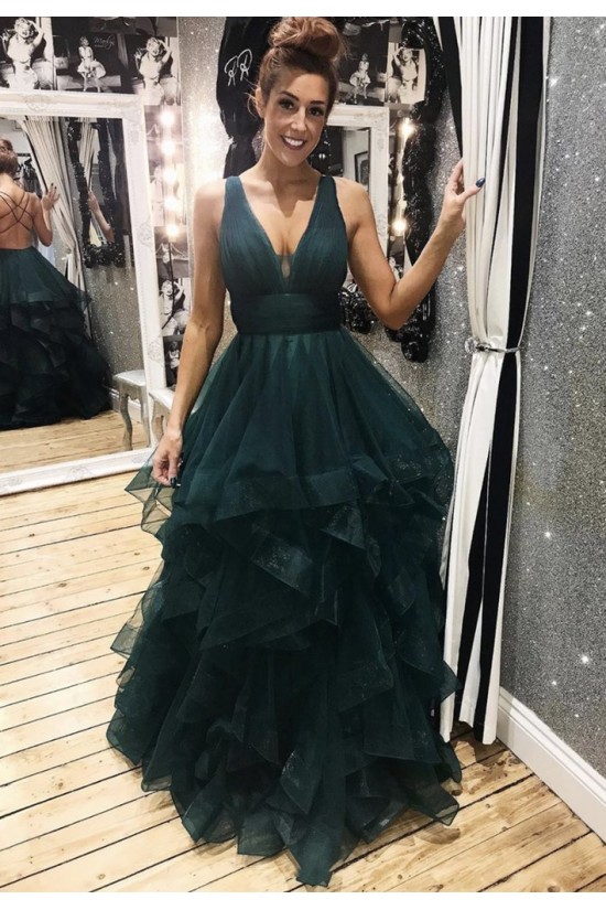 A-Line Tulle V-Neck Long Prom Dresses Formal Evening Gowns 6011022 A-Line Tulle V-Neck Long Prom Dresses Formal Evening Gowns 6011022