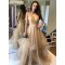 A-Line Tulle V-Neck Long Prom Dresses Formal Evening Gowns 6011023