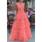 A-Line Tulle V-Neck Long Prom Dresses Formal Evening Gowns 6011025