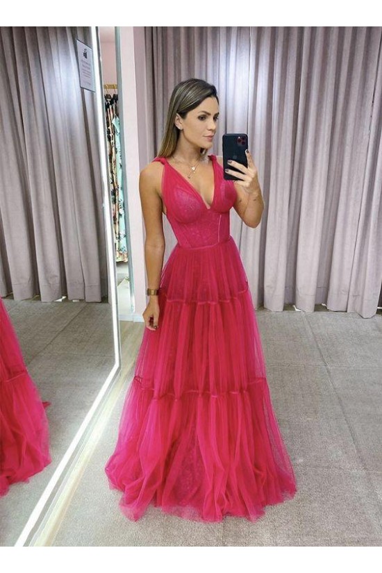 A-Line Long V-Neck Prom Dresses Formal Evening Gowns 6011028 A-Line Long V-Neck Prom Dresses Formal Evening Gowns 6011028