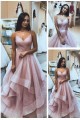 A-Line Sequins Tulle V-Neck Long Prom Dresses Formal Evening Gowns 6011029