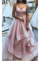 A-Line Sequins Tulle V-Neck Long Prom Dresses Formal Evening Gowns 6011029