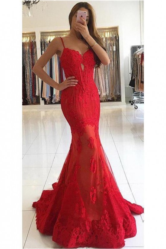 Mermaid Long Red Lace Prom Dresses Formal Evening Gowns 6011036 Mermaid Long Red Lace Prom Dresses Formal Evening Gowns 6011036