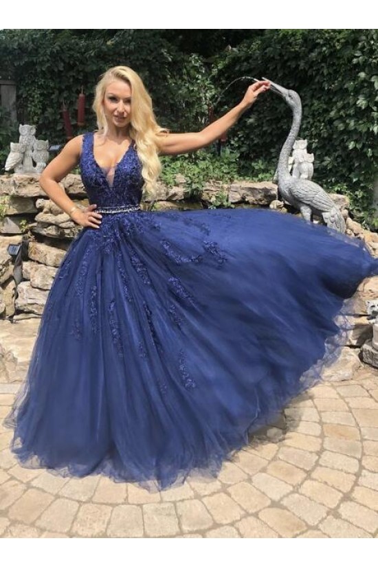 A-Line Lace V-Neck Long Prom Dresses Formal Evening Gowns 6011038 A-Line Lace V-Neck Long Prom Dresses Formal Evening Gowns 6011038