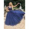 A-Line Lace V-Neck Long Prom Dresses Formal Evening Gowns 6011038