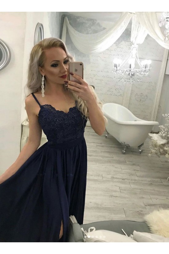 A-Line Spaghetti Straps Lace Long Navy Prom Dresses Formal Evening Gowns 6011039 A-Line Spaghetti Straps Lace Long Navy Prom Dresses Formal Evening Gowns 6011039
