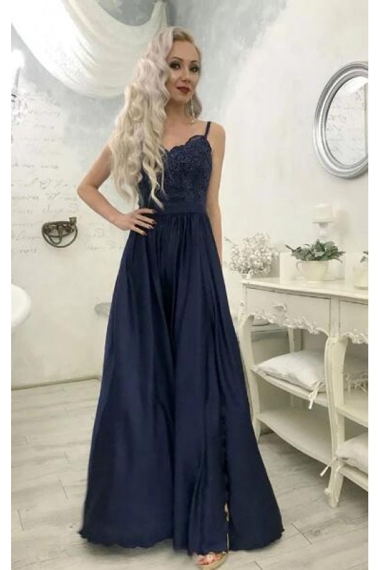 A-Line Spaghetti Straps Lace Long Navy Prom Dresses Formal Evening Gowns 6011039 A-Line Spaghetti Straps Lace Long Navy Prom Dresses Formal Evening Gowns 6011039