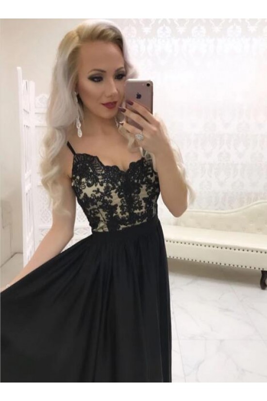 A-Line Spaghetti Straps Lace Long Black Prom Dresses Formal Evening Gowns 6011040 A-Line Spaghetti Straps Lace Long Black Prom Dresses Formal Evening Gowns 6011040